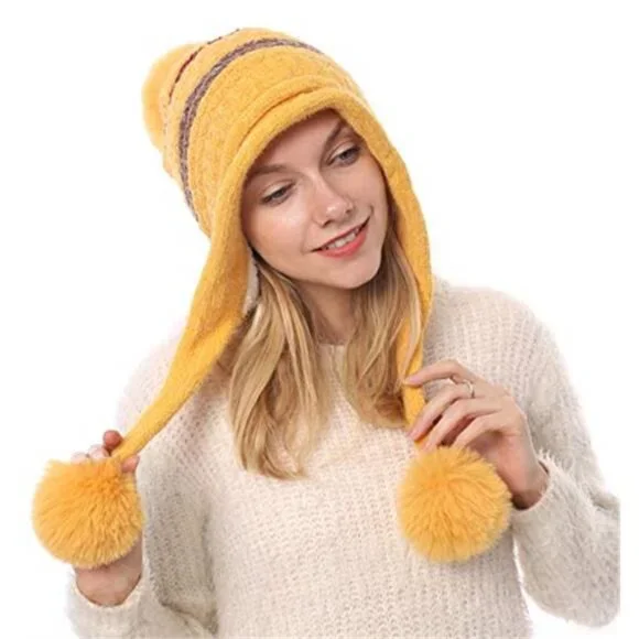 Women's Winter Peruvian Cover Ears Beanie Hat Ear Flaps Sherpa Snow Hat